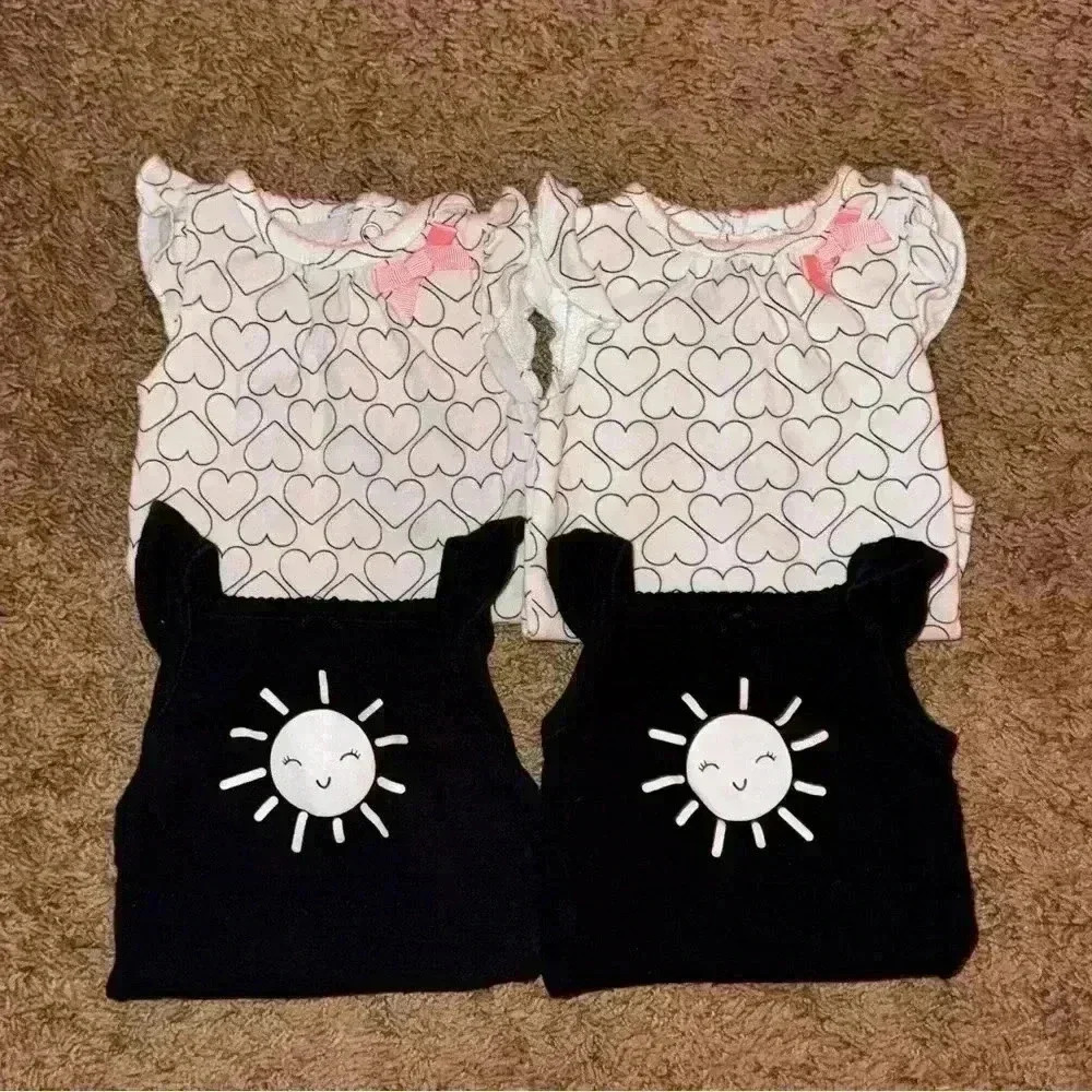 🩷 Carter’s Baby Girl 3M Twin Bundle - Heart & Sun Print Sleeveless Bodysuits - Picture 1 of 5